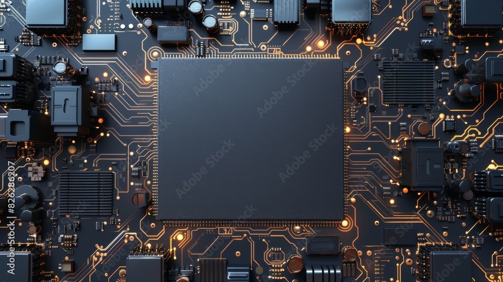 Poster close-up of a computer motherboard with microchips and electronic components