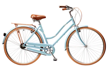 Fototapete Rund Classic blue city bicycle with brown leather saddle and handlebars, ideal for urban commuting and leisurely rides. © AshrofS