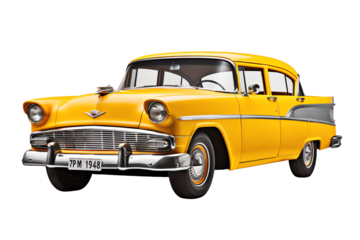 Classic yellow vintage car with chrome accents, showcasing retro automotive design and style, ideal for nostalgia enthusiasts and collectors.