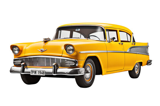 Classic yellow vintage car with chrome accents, showcasing retro automotive design and style, ideal for nostalgia enthusiasts and collectors.
