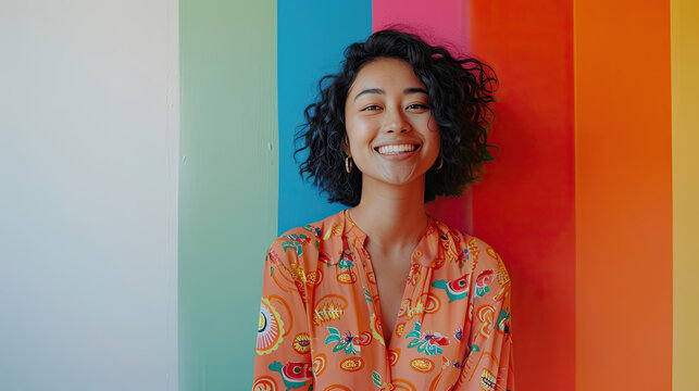Smiling young woman in vibrant setting