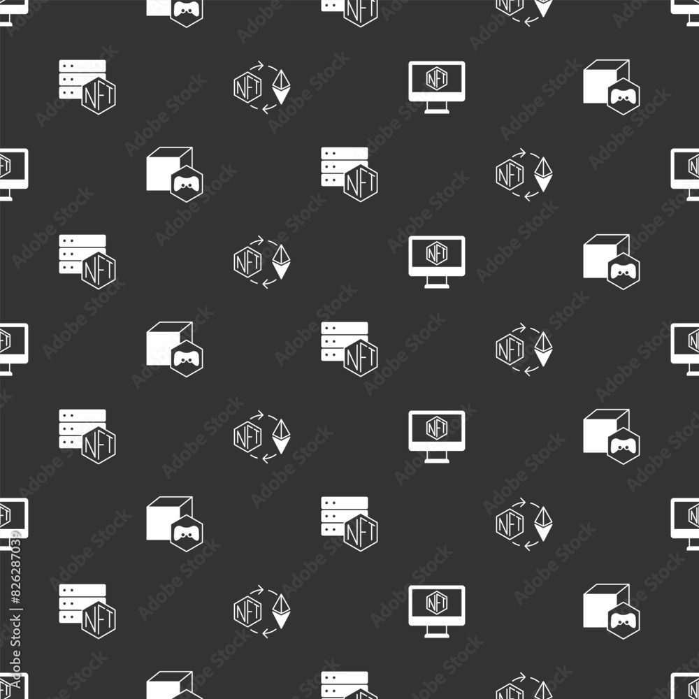Poster set monitor with art store app, nft digital crypto, blockchain technology and ethereum exchange on s