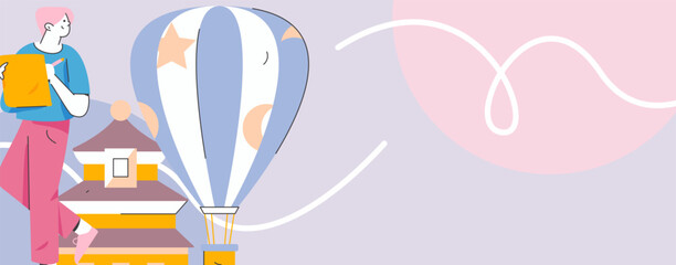 Holiday travel travel characters internet background vector hand drawn illustration
