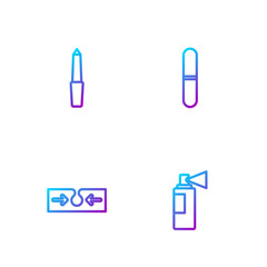 Set line Perfume, Acne, Nail file and . Gradient color icons. Vector