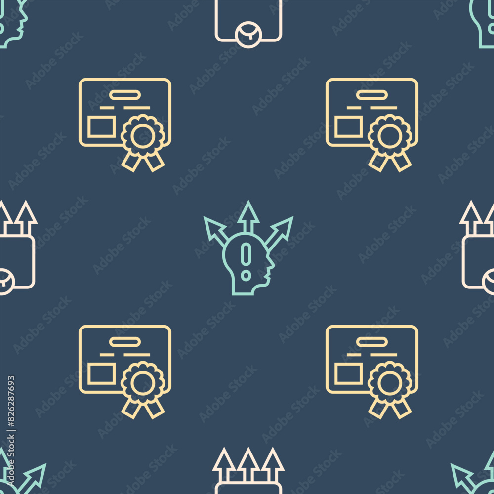 Aufkleber set line weight loss, certificate template and project team base on seamless pattern. vector