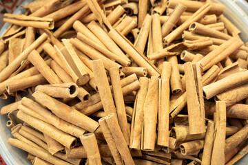 Dried cinnamon sticks, which are medicinal plant roots,