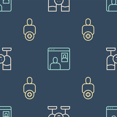 Set line Friends drinking alcohol, Add to friend and Video chat conference on seamless pattern. Vector