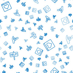 Set line Help sign, Dating app online and Caring for people on seamless pattern. Vector