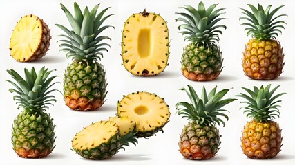 Pineapple isolated on transparent background old botanical illustration