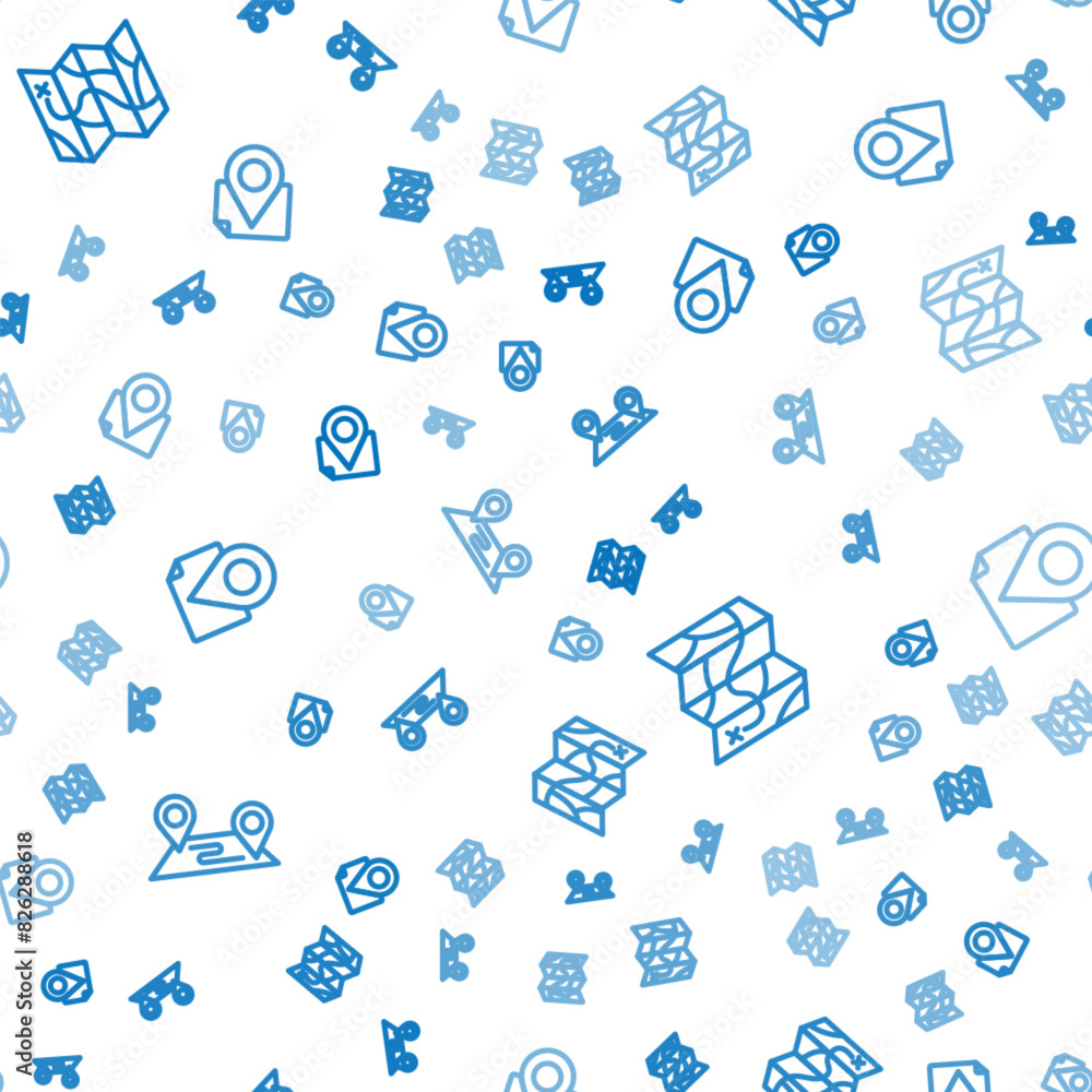 Poster set line route location, folded map and with marker on seamless pattern. vector