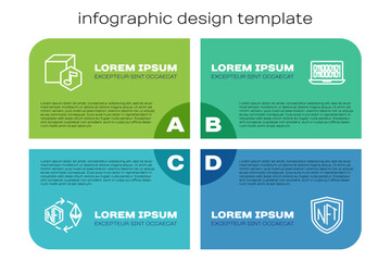 Set line Ethereum exchange NFT, Digital crypto art, shield and Binary code. Business infographic template. Vector