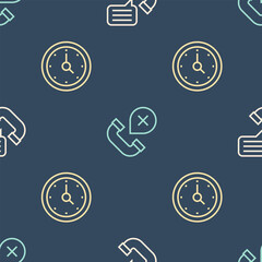 Set line Telephone conversation, Clock and Declined or missed call on seamless pattern. Vector