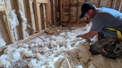 A contractor evaluating the thickness and placement of existing insulation before adding more to a renovation project.