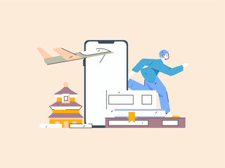 Holiday travel travel characters internet background vector hand drawn illustration
