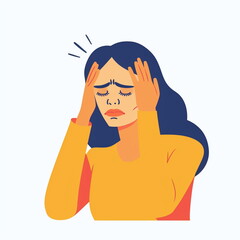 Woman suffers from headache flat design