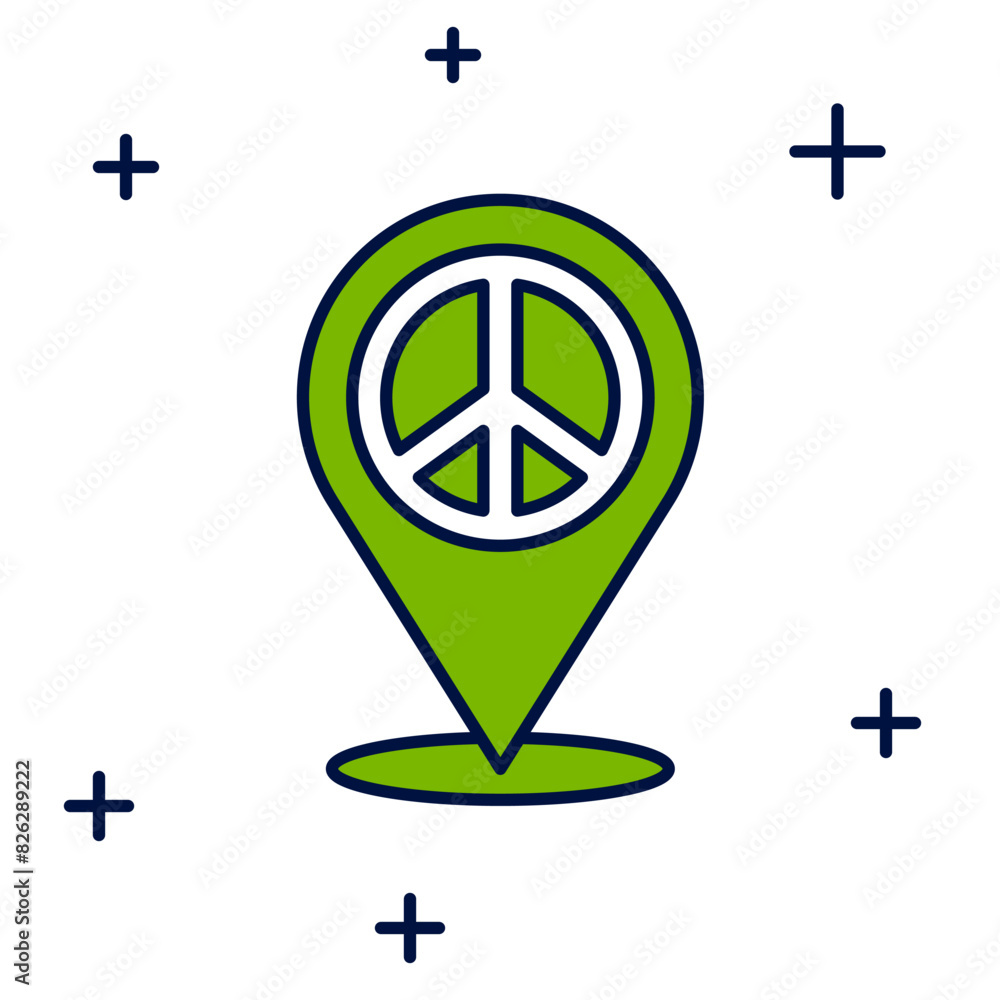 Poster filled outline location peace icon isolated on white background. hippie symbol of peace. vector