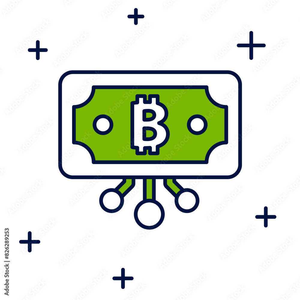 Aufkleber filled outline cryptocurrency bitcoin in circle with microchip circuit icon isolated on white backgr
