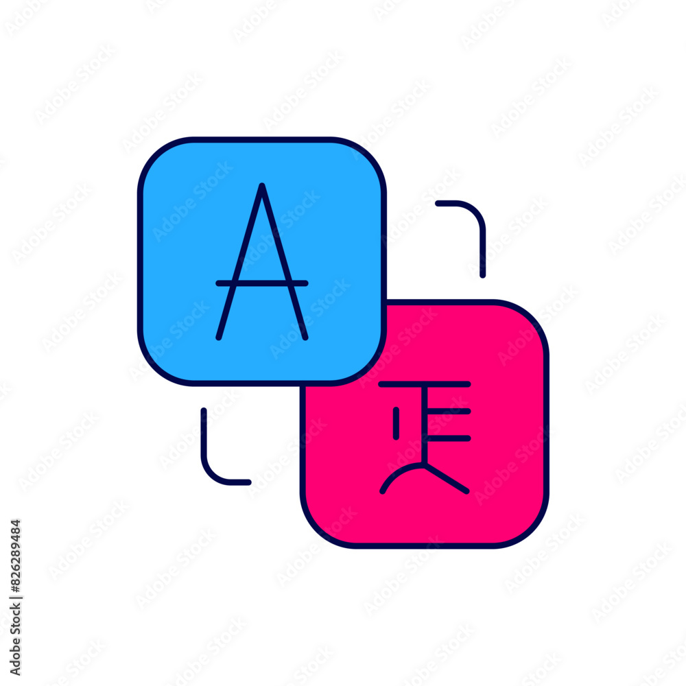 Poster filled outline translator icon isolated on white background. foreign language conversation icons in 