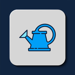 Filled outline Watering can icon isolated on blue background. Irrigation symbol. Vector