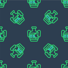 Line Broken ancient amphorae icon isolated seamless pattern on blue background. Vector