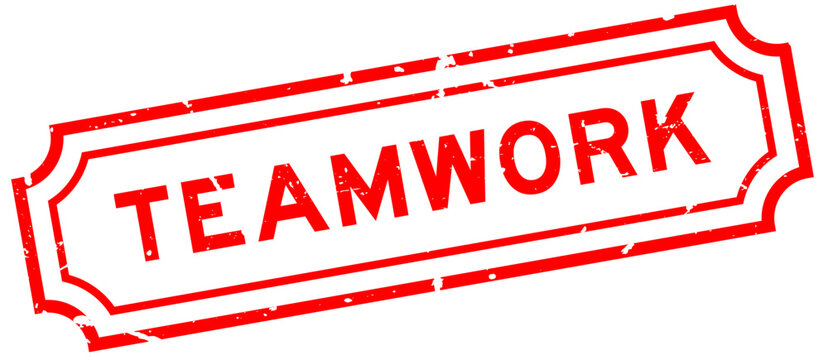 Grunge red teamwork word square rubber stamp on white background