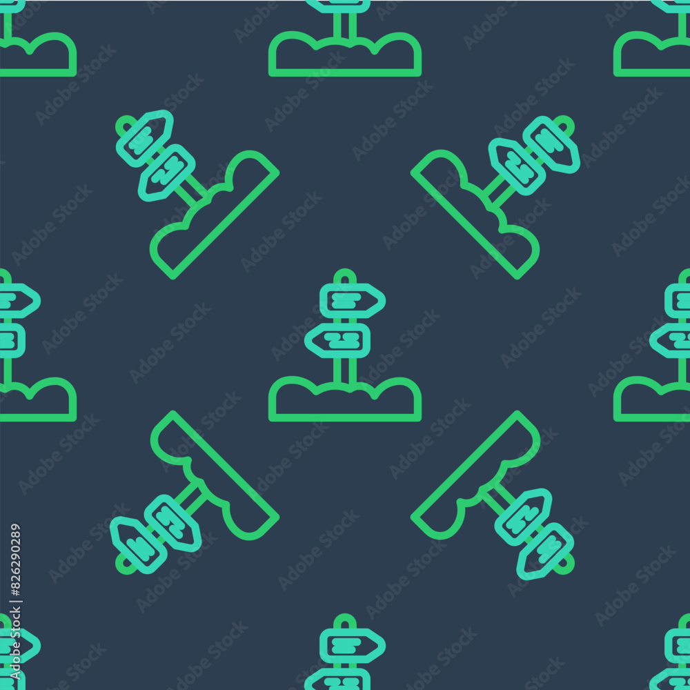 Poster line road traffic sign. signpost icon isolated seamless pattern on blue background. pointer symbol. 