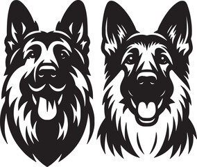 German Shepherd Dogs Smiling Vector Illustration