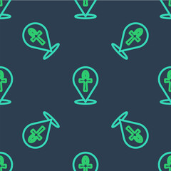 Line Cross ankh icon isolated seamless pattern on blue background. Egyptian word for life or symbol of immortality. Vector