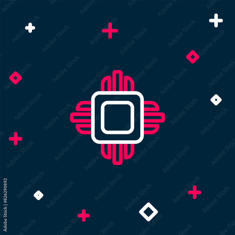 Poster line computer processor with microcircuits cpu icon isolated on blue background. chip or cpu with ci