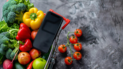 vegetables on cart with a copy space to make posters and banners for vegetables and food online marketplace 