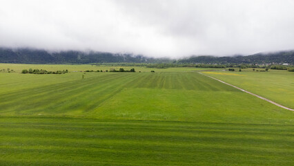 Nature landascape aerial shot of green field in Croatia