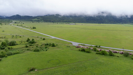 Nature landascape aerial shot of green field in Croatia