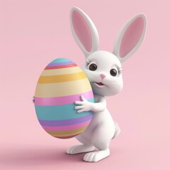 Cartoon character of happy rabbit with Easter Eggs. 3D