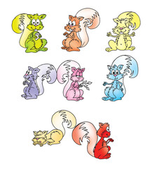 Cute squirrels in different positions.