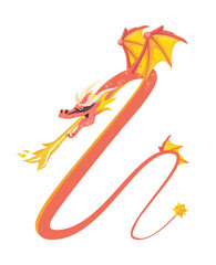 A illustration of featuring a red dragon with vibrant yellow wings