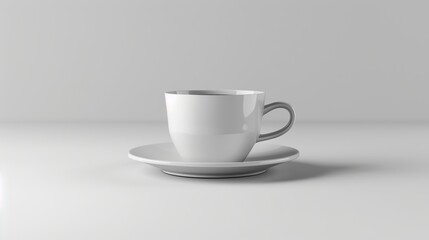 Obraz premium Coffee cup on white table on gray background