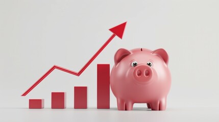 Pink piggy bank with red arrow stepping up