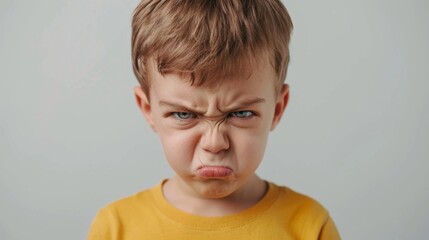 Angry child face over plain background
