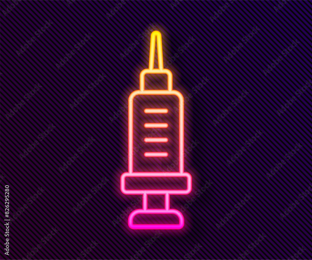 Sticker Glowing neon line Addiction to the drug icon isolated on black background. Heroin, narcotic, addiction, illegal. Sick junkie with a syringe and medical pills. Vector