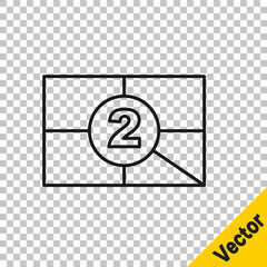 Black line Old film movie countdown frame icon isolated on transparent background. Vintage retro cinema timer count. Vector