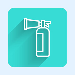 White line Fire extinguisher icon isolated with long shadow background. Green square button. Vector