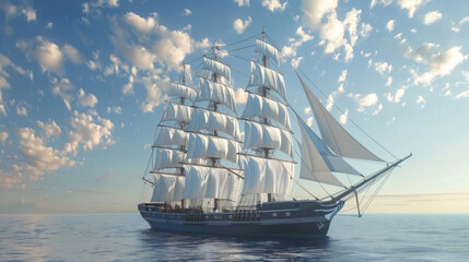 Sailing ship in sea water.