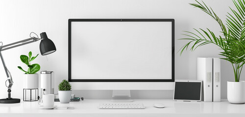 A spotless white frame void of content enhancing the elegance of an office desk.