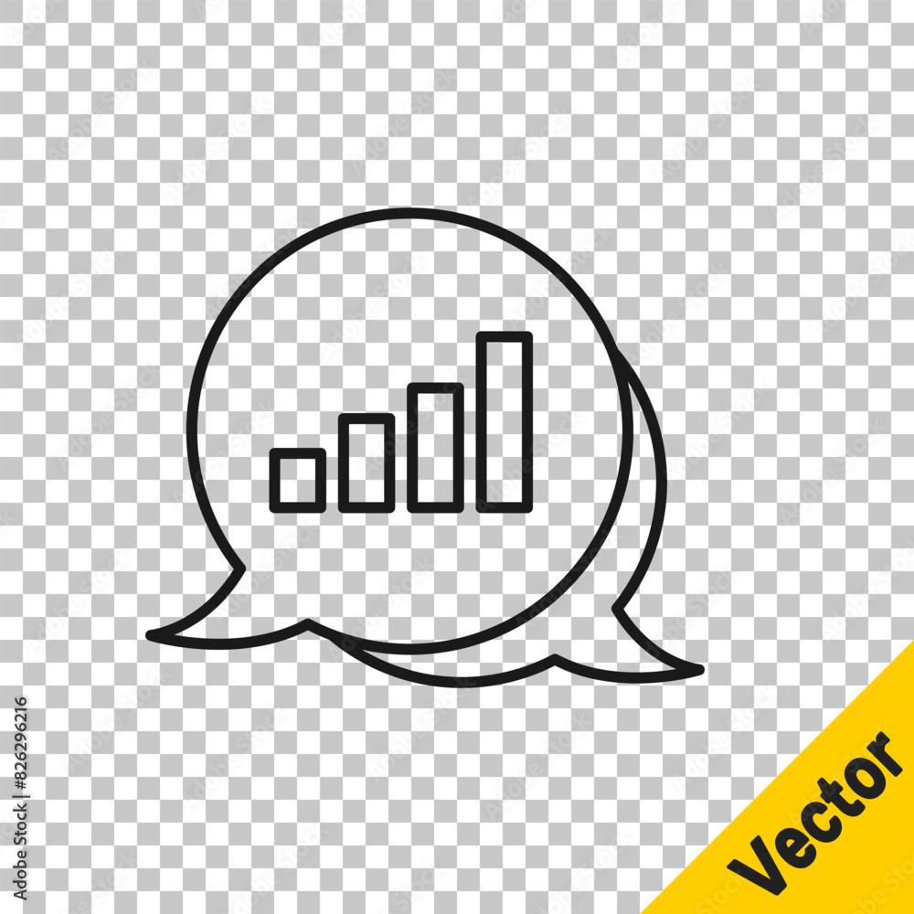 Poster black line pie chart infographic icon isolated on transparent background. diagram chart sign. vector
