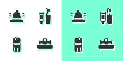 Set Bedroom, Hotel service bell, Trash can and Toothbrush and toothpaste icon. Vector