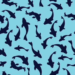 Carp silhouette seamless pattern design.