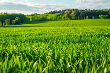 Obraz premium Green field with distant trees