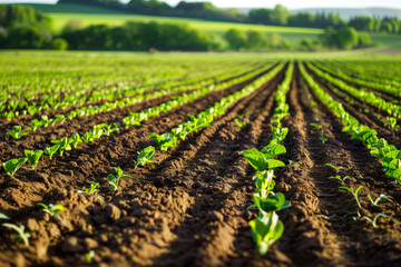 Applying fertilizer to field with small plants