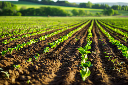Applying fertilizer to field with small plants