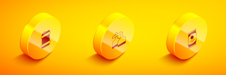 Set Isometric Metal beer keg, Beer brewing process and can icon. Vector